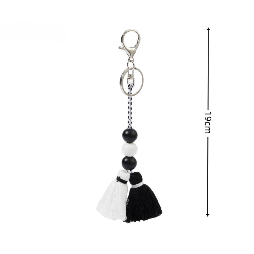 Wholesale Cotton Thread Black and White Tassel Keychain