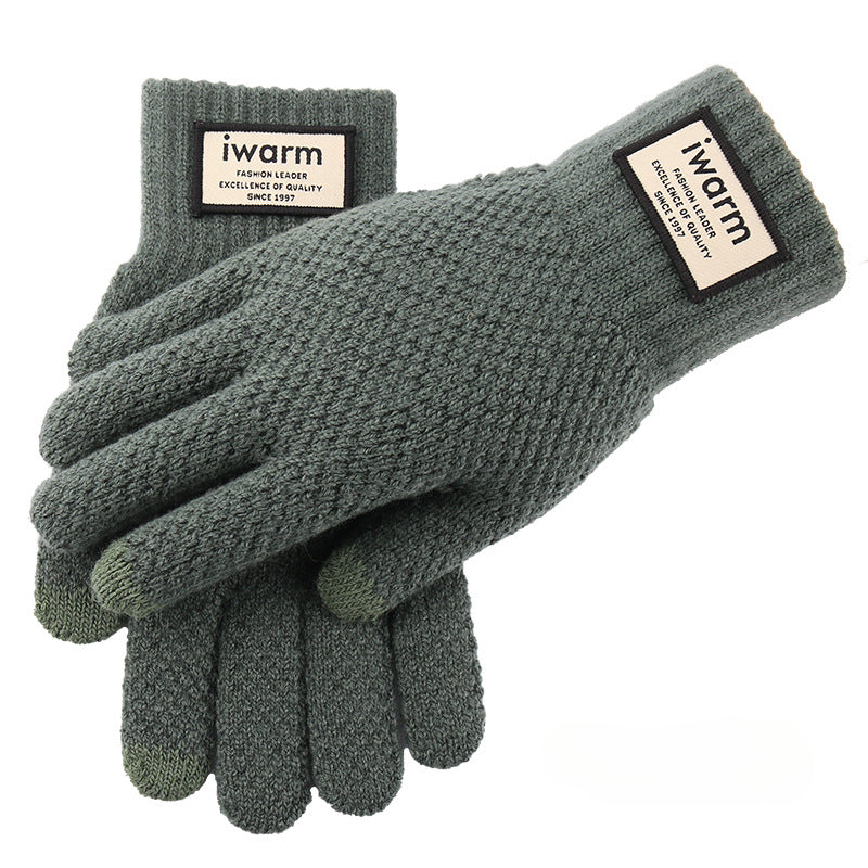 Wholesale New Double-layer Touch Screen Gloves Autumn and Winter Men's Fleece Knitted Gloves