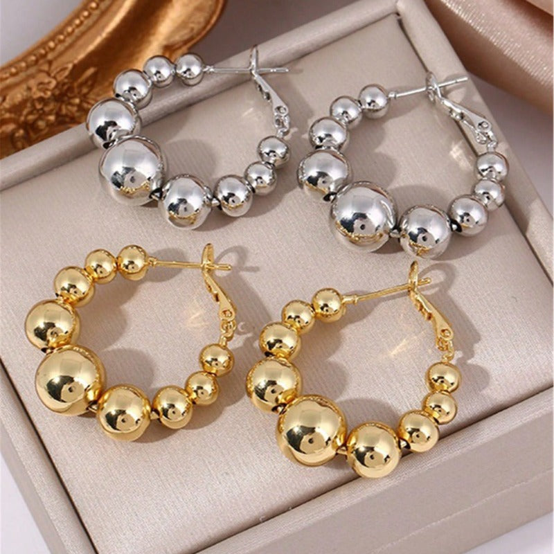 Wholesale Temperament, Metallic Feel, Fashionable and Versatile, with Round Bead Earrings
