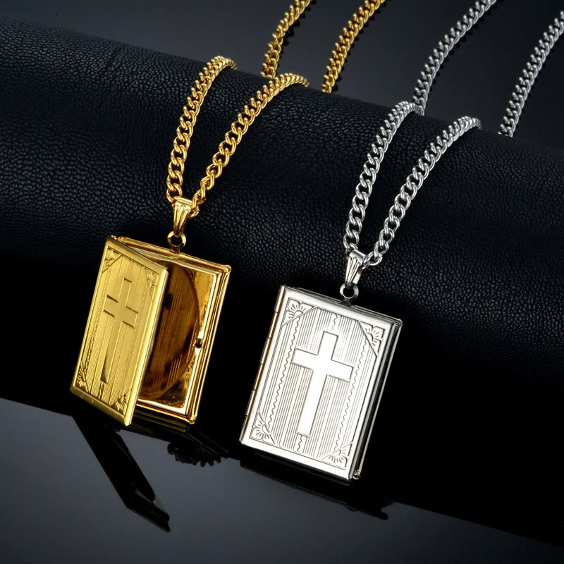 Wholesale Bible Magic Box Cross Brass Pendant Necklace