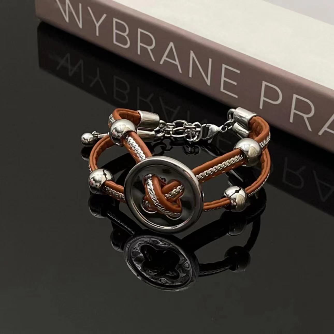 Wholesale Button Leather Cord Clavicle Chain Bracelet