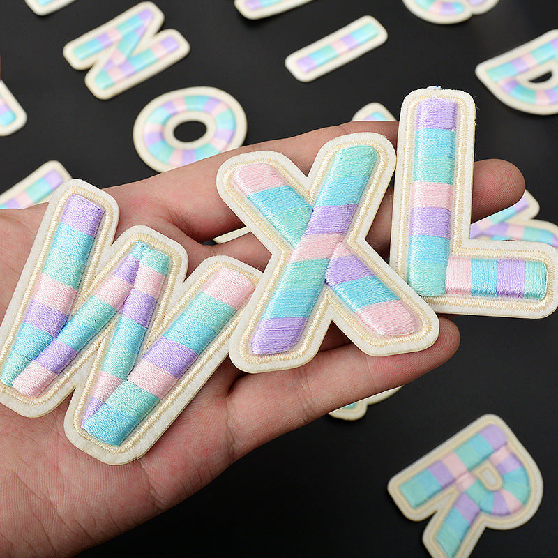 Wholesale Polyester 3D Embroidered Letter Patches Rainbow Self Adhesive DIY Fabric Appliques For Clothing Bags Shoes Hats Boutique Resale