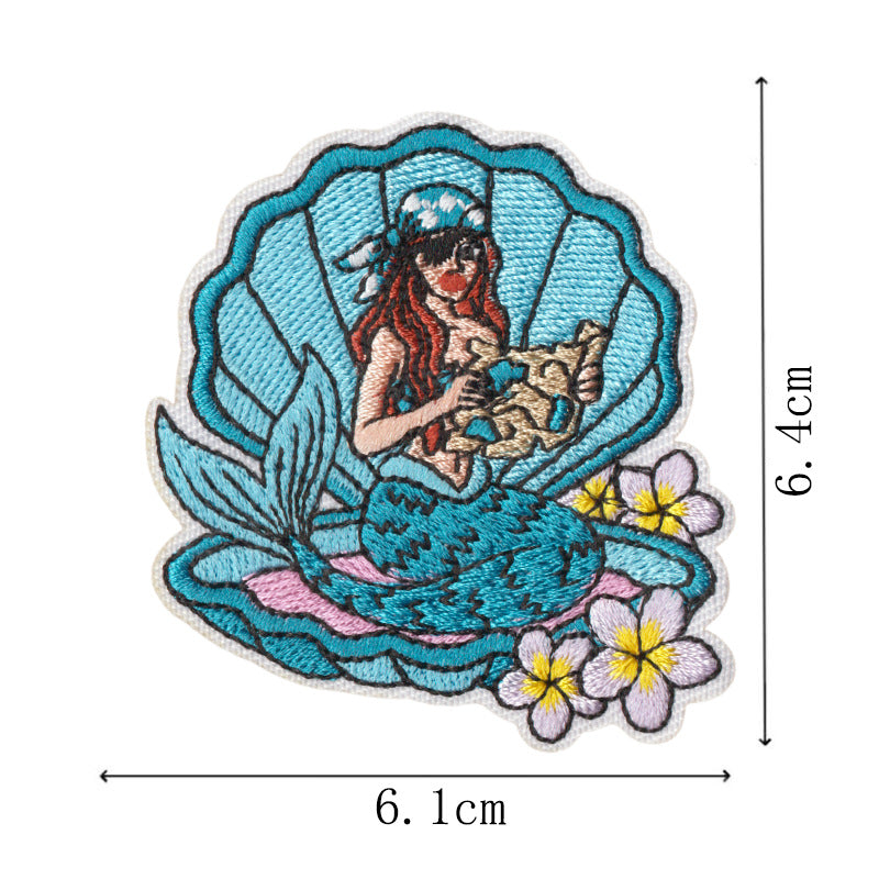 Wholesale West Coast Retro Mermaid Adhesive Embroidered Patches Guitar Cactus Nautical Design For Coat Repair Chic Craft Supply Boutique Resale