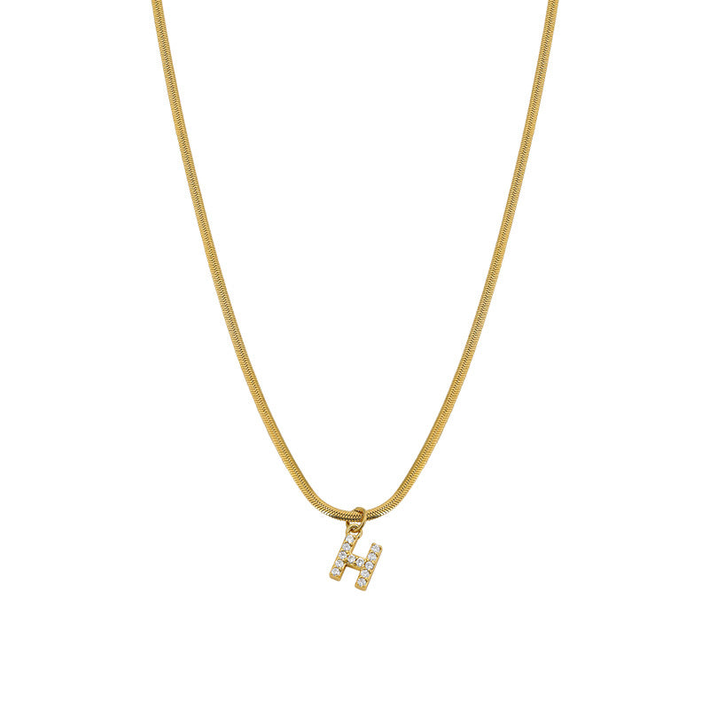 Wholesale French Retro Palace Style Flat Snake Bone Stacking Diamond 26 Letter Titanium Steel Clavicle Chain Necklace