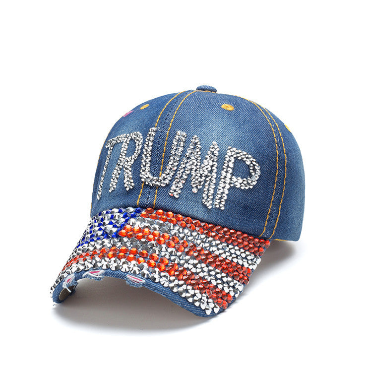 Wholesale New Baseball Cap Flag Denim Diamond-encrusted Election Event Cap Sunshade Sunscreen Cap Tide Cap