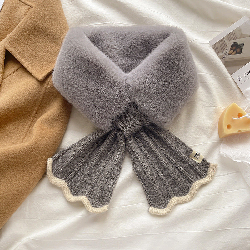Wholesale Autumn and Winter Cross Fur Collar Woolen Polyester Scarf