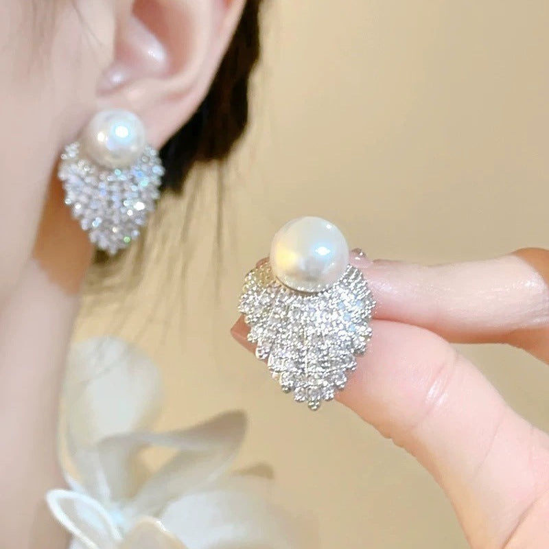 Wholesale Bridal Pearl Drop Earrings Sparkly Tassel Design Alloy Jewelry White Party Fashion Accessory For Gift Boutique Resale