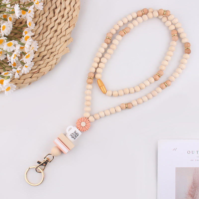 Wholesale Handmade beaded book daisy lanyard necklace badge keychain lanyard