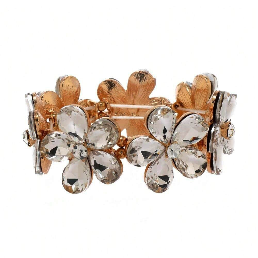 Wholesale Flower Elastic Bracelet For Women European American Style Golden White Alloy Party Gift Everyday Wear