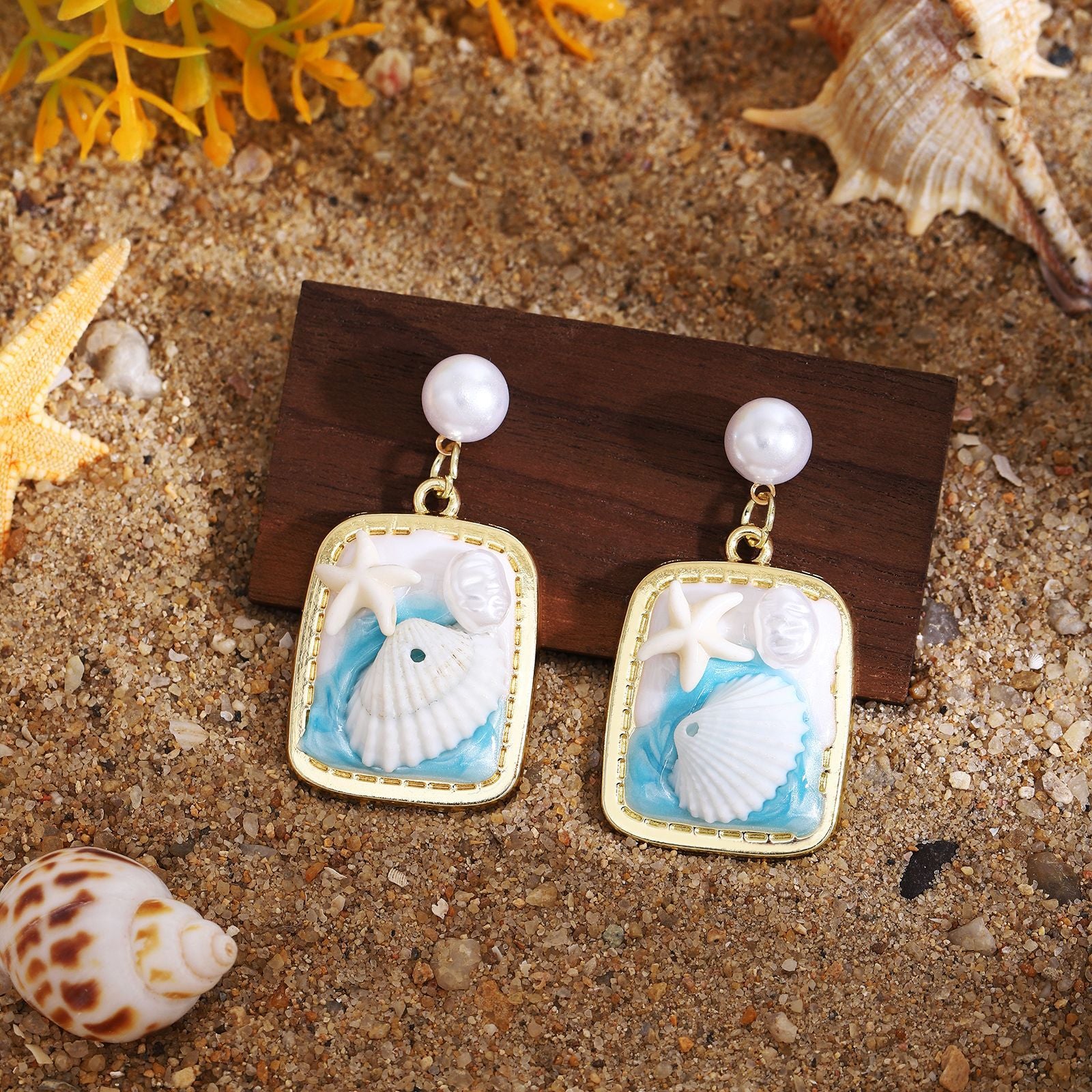 Wholesale French forest flower shell holiday earrings