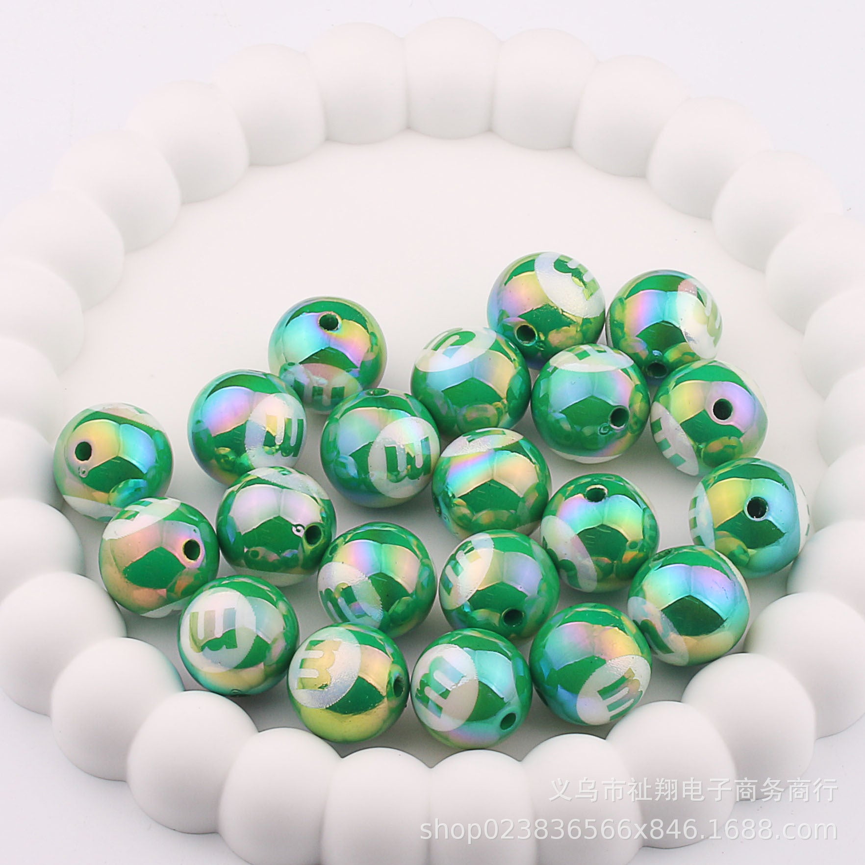 Wholesale 20pcs Acrylic UV Plating Engraving M Bean Straight Hole Two-color DIY Beads