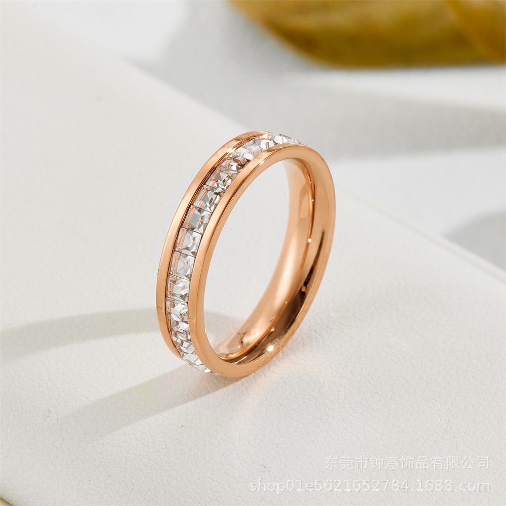 Wholesale Titanium Steel Double Row Diamonds Full of Stars Fashion Personality Trend Niche Design Exquisite Rings