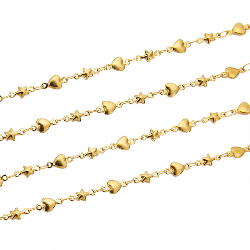 Wholesale 5mm 2PCS Stainless Steel Heart-shaped Star Chain DIY Jewelry Pendants