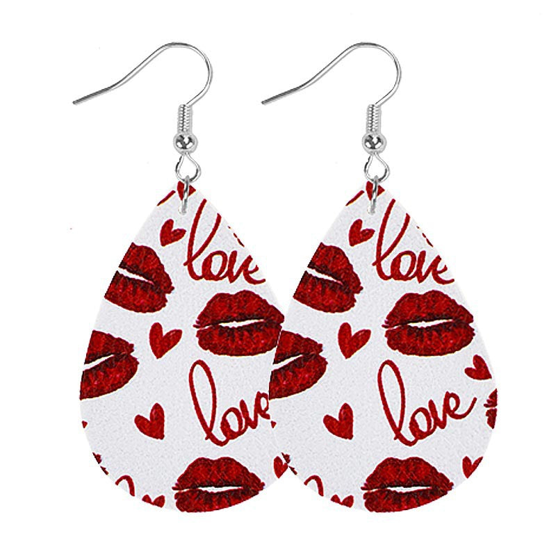Wholesale Valentine' s Day drop-shaped heart-shaped red lip earrings