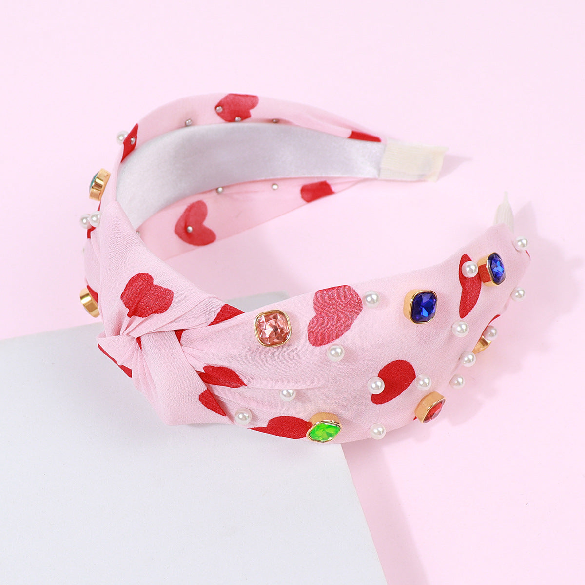 Wholesale Valentine's Day love Color Diamond color knotted pick heart headband