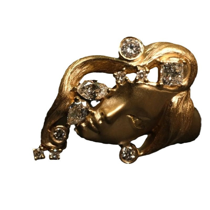 Wholesale Gold emitting female portrait diamond studded ring