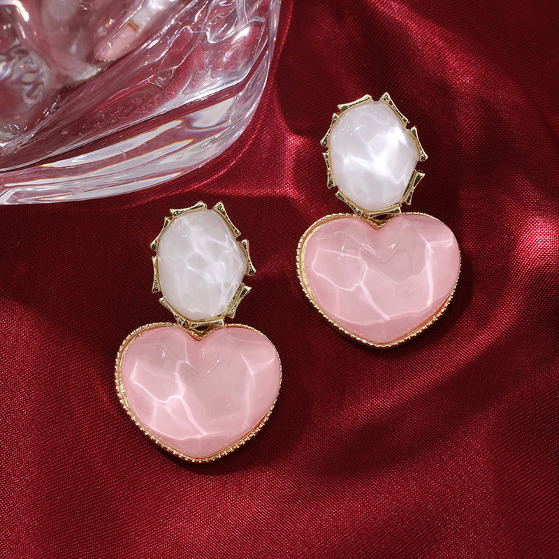 Wholesale Blue contrasting water ripple heart-shaped geometric earrings