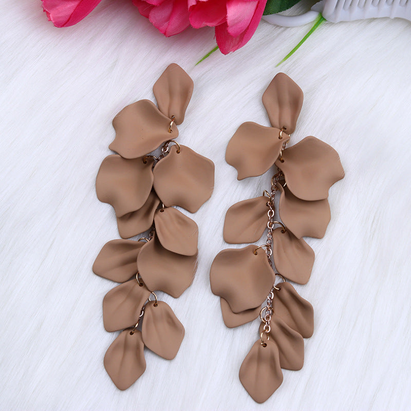 Wholesale Bohemian Style Fashion Personality Tassel Petal Candy Color Design Earrings