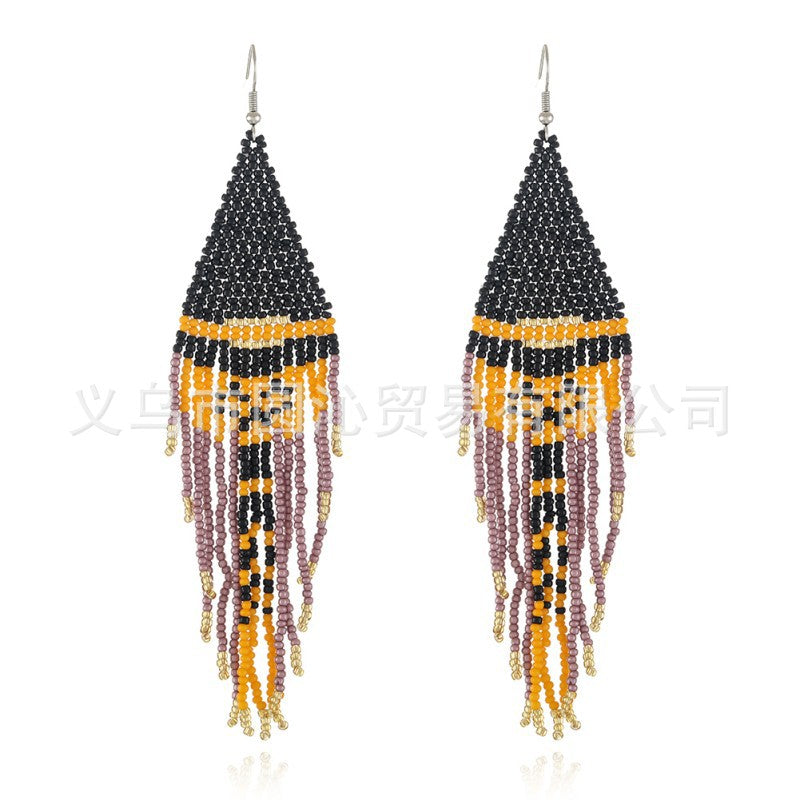 Wholesale Halloween Hand-woven Skull Pumpkin Tassel Rice Bead Earrings