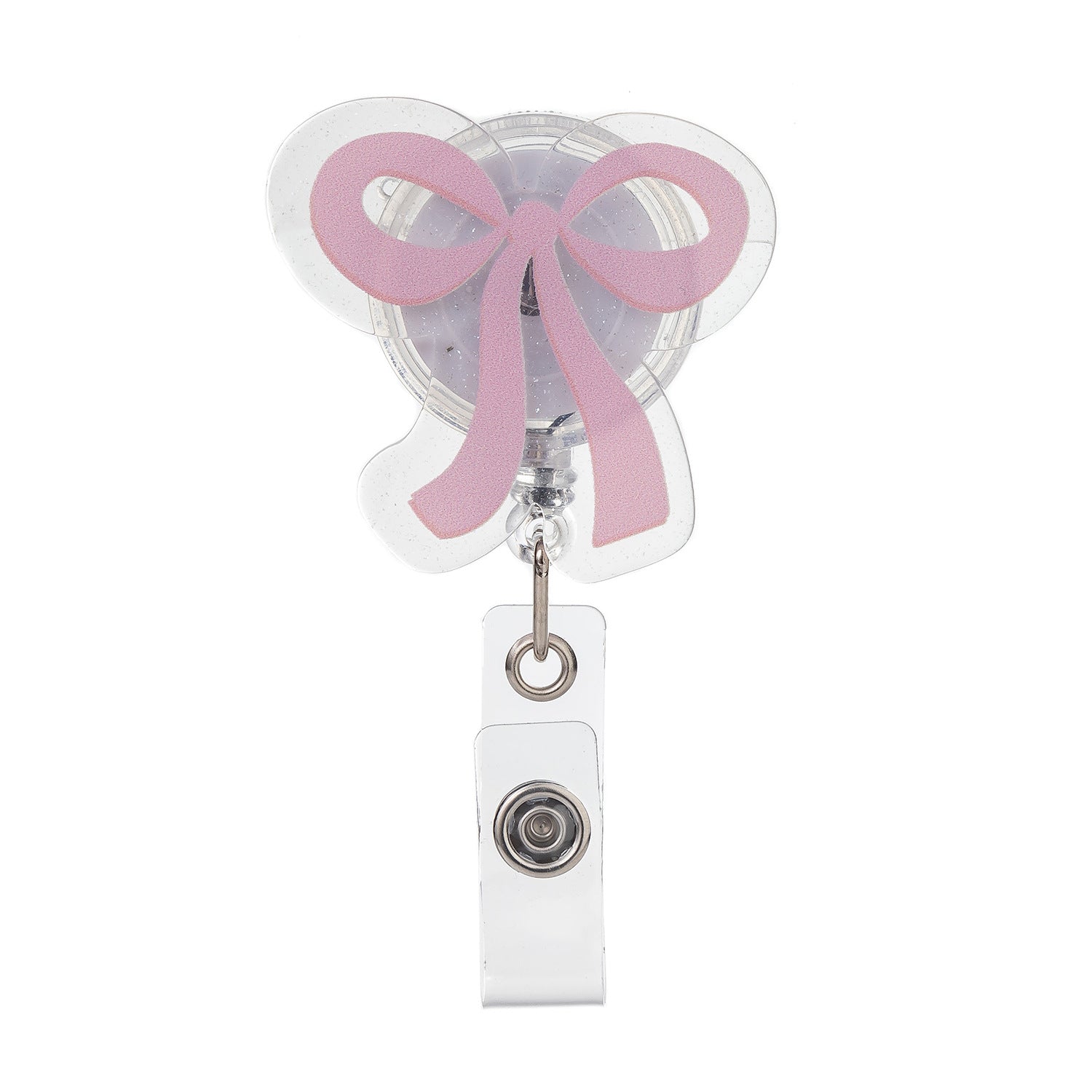 Wholesale  glitter acrylic pink bow staff doctor nurse medical student retractable chest card holder easy pull buckle
