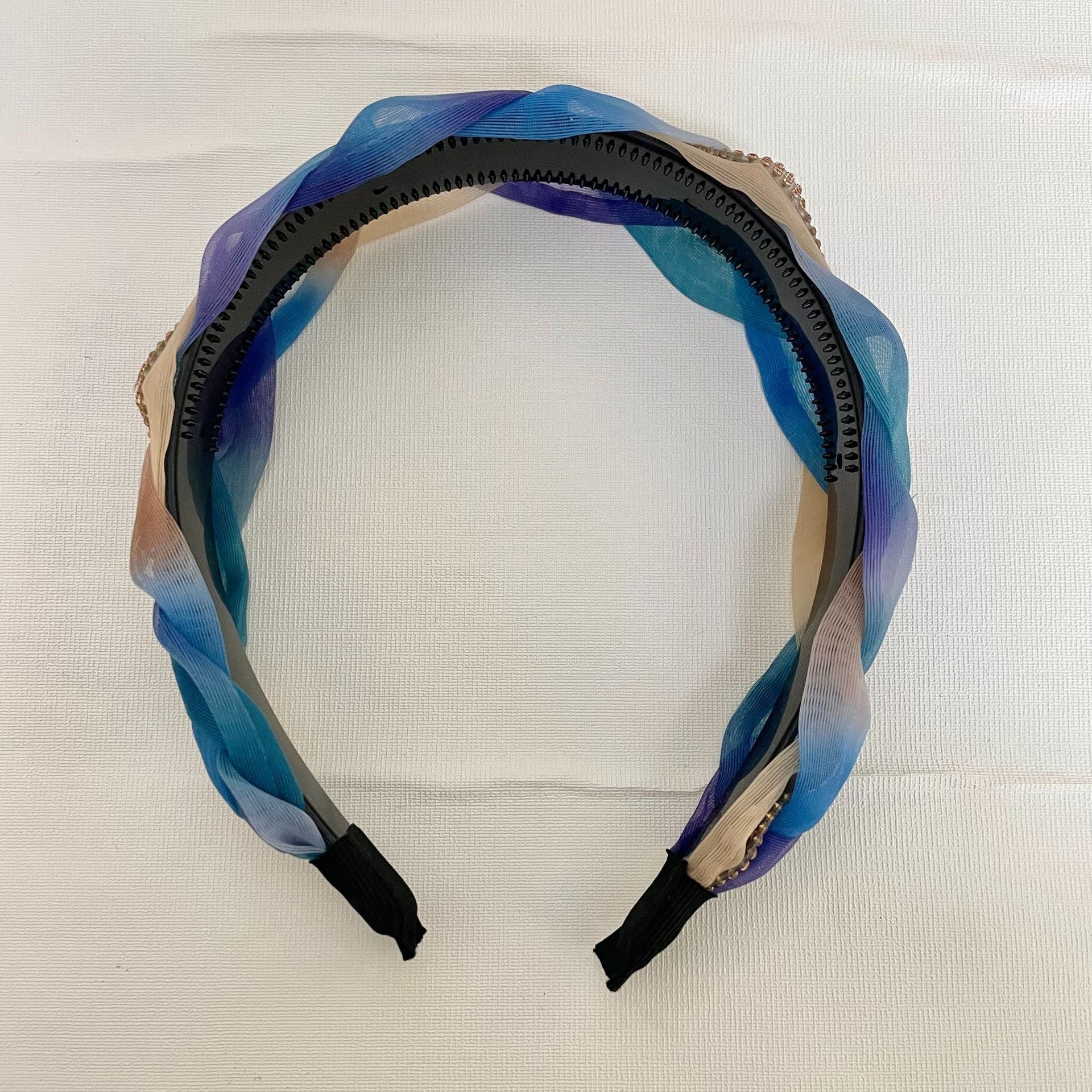 Wholesale Rhinestone Colorful Braided Stitching Organza Twist Headbands