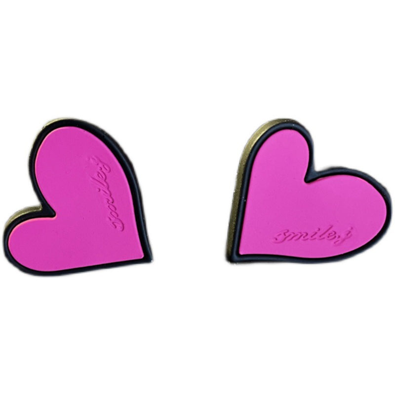 Wholesale Candy Colored Geometric Square Circles C-shaped Rose Red Alloy Earring