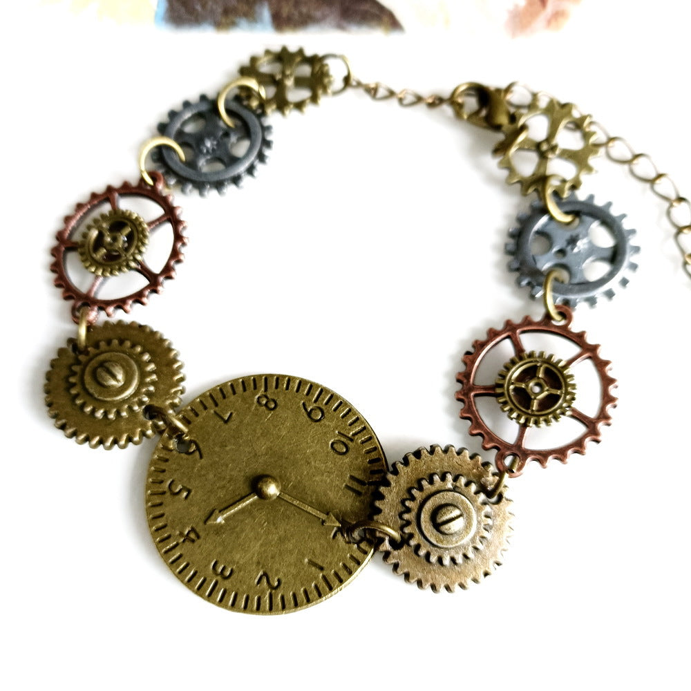 Wholesale Retro Industrial Time Dial Clock Mixed Color Gear Steampunk Alloy Bracelet