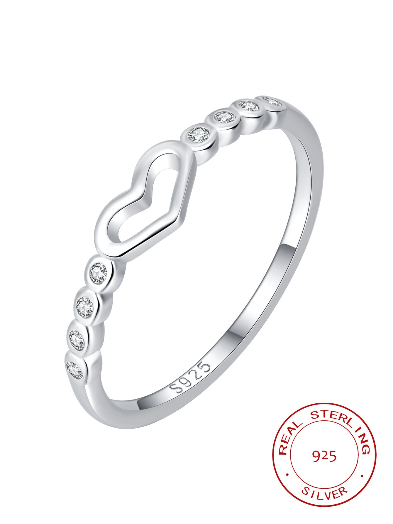 Wholesale Hollow Diamond Heart Shaped Sterling Silver Ring