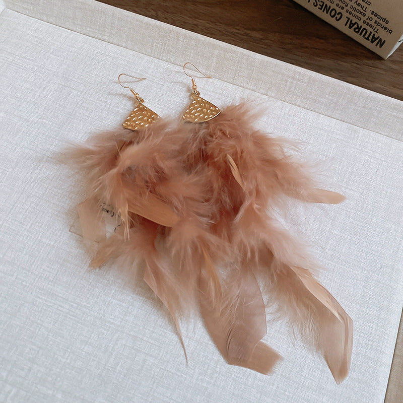 Wholesale Diamond studded bow feather tassel earrings