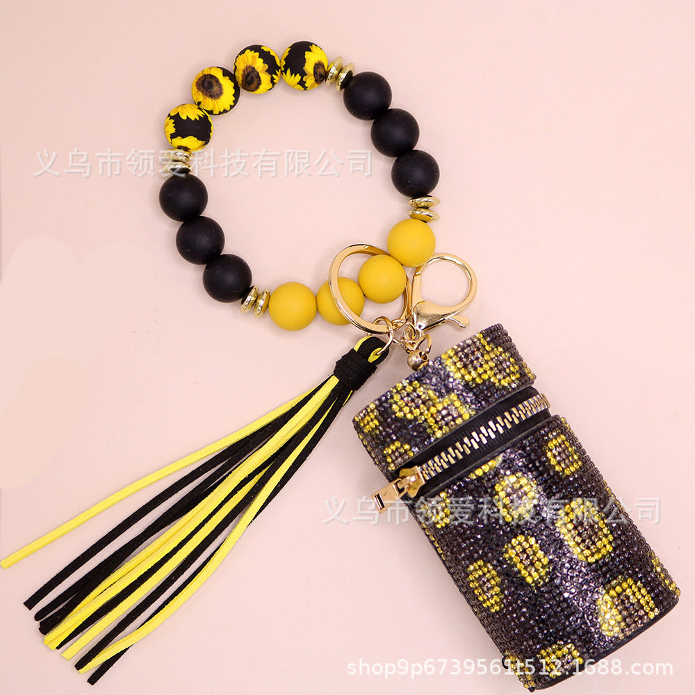 Wholesale Rhinestone Lipstick Bag Silicone Wrist Keychain