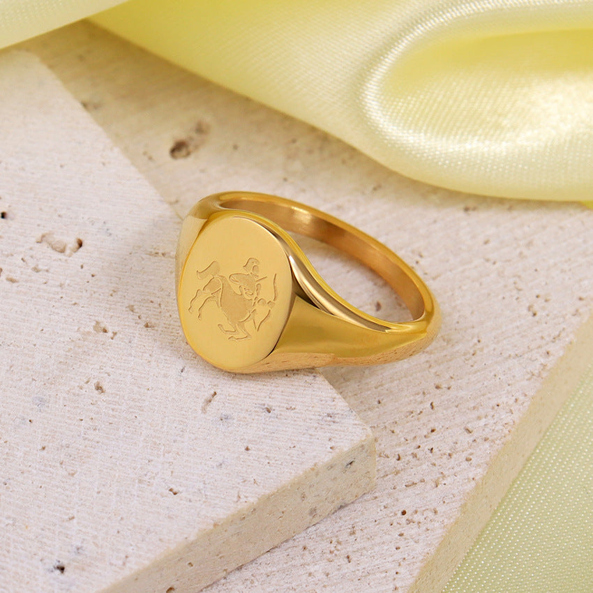 Wholesale Engraved Pattern Stainless Steel Electroplated 18K Gold Engraved Constellation Pattern Ring