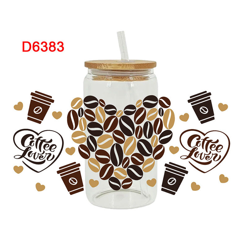 Wholesale Brown Cartoon Cute Coffee Theme 16oz Cup UV DTF Wraps