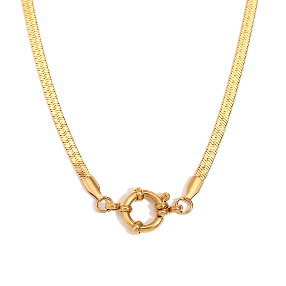 Wholesale Fashion Simple 18K Gold Plated O-shaped NK Chain Spring Buckle Pendant Necklace