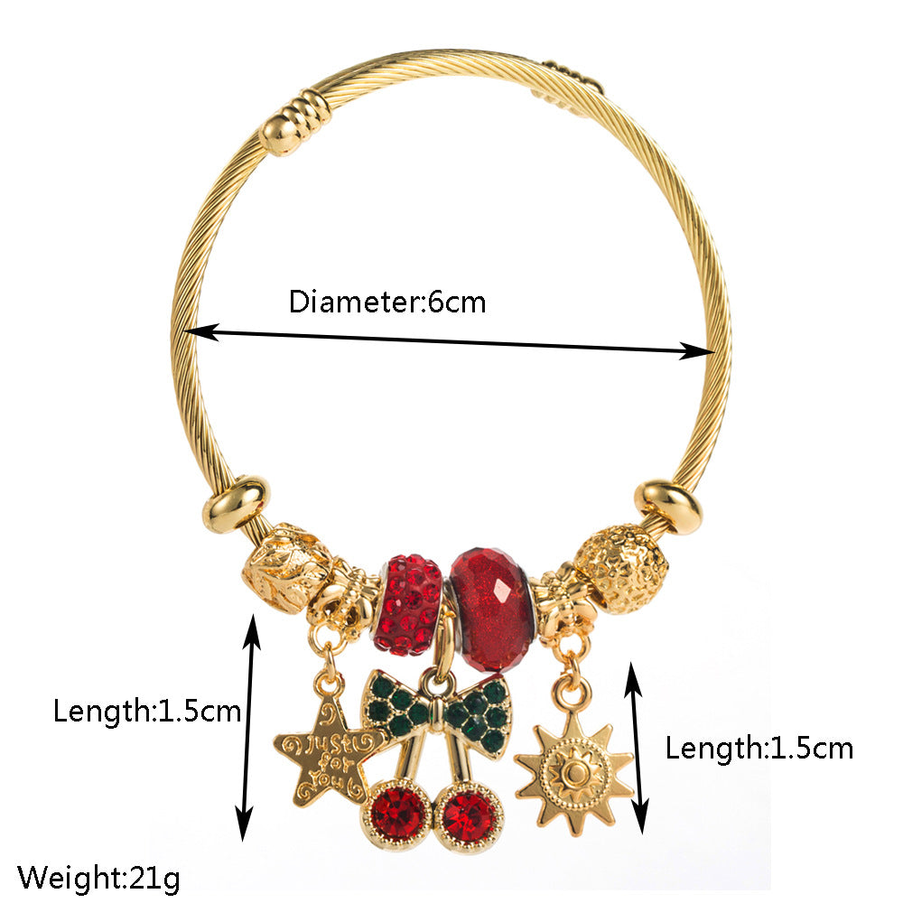 Wholesale Golden Crystal Cherry Owl Star Sun Diamond Set Titanium Steel Bracelets