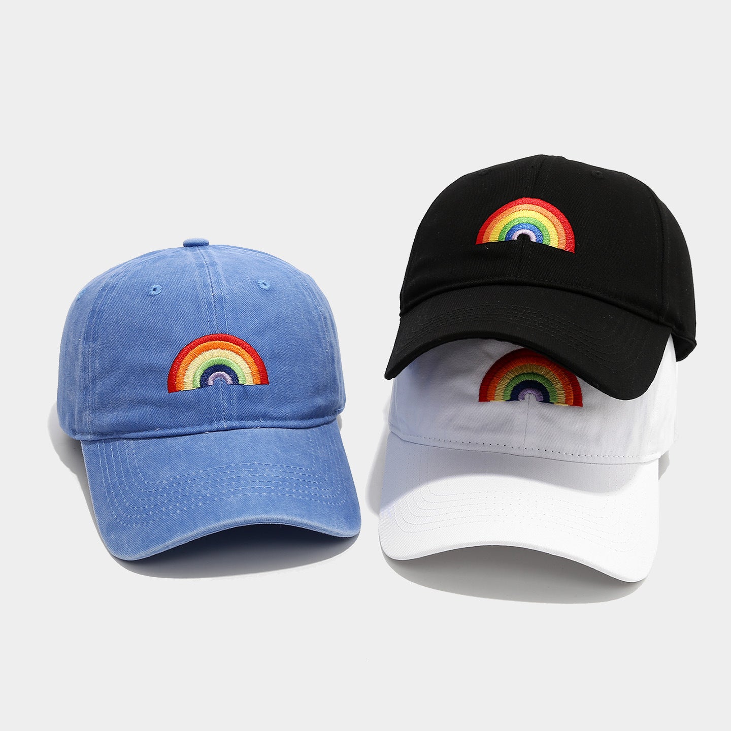 Wholesale Rainbow embroidered soft top cap for men and women