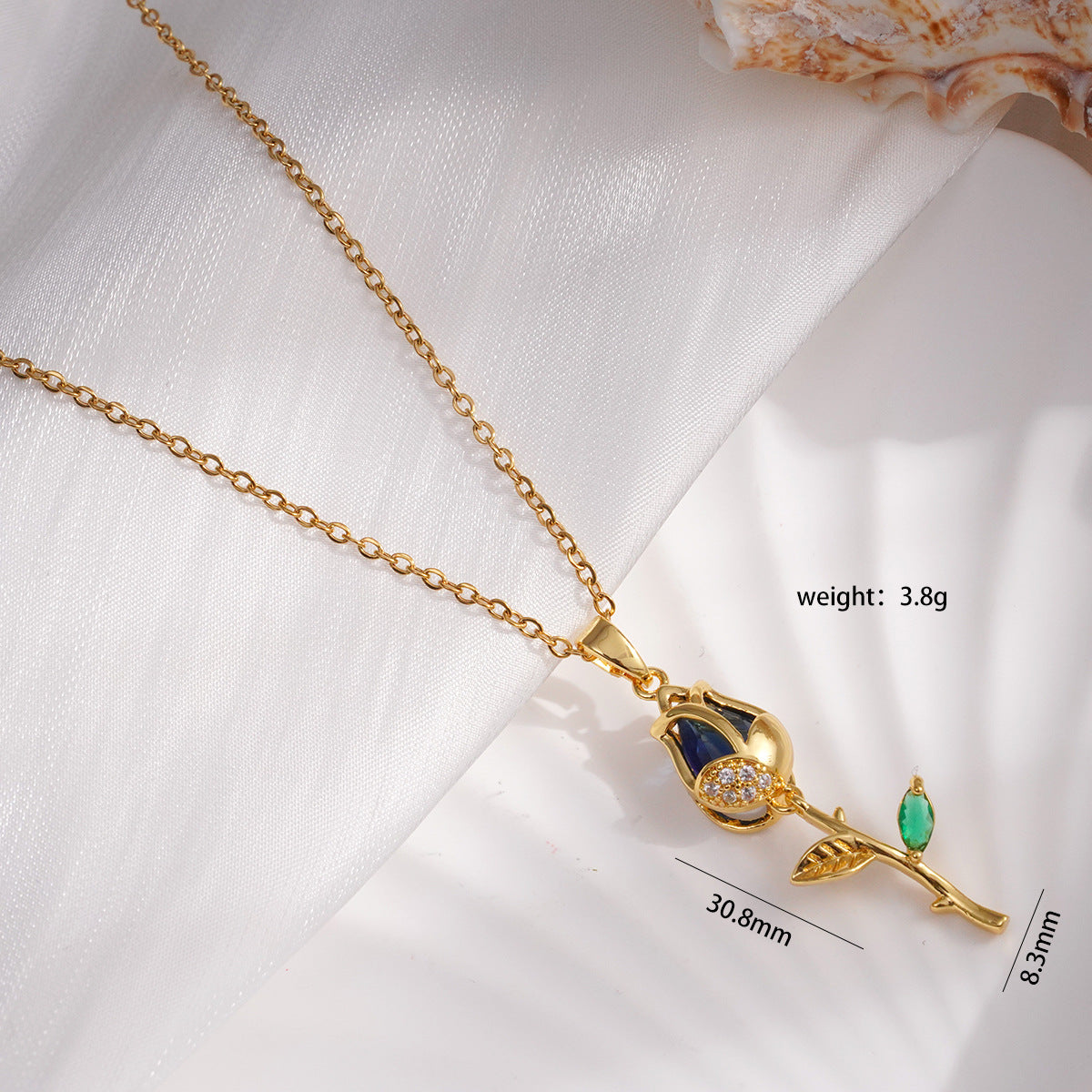 Wholesale Gold-plated copper cat's eye tulip necklace