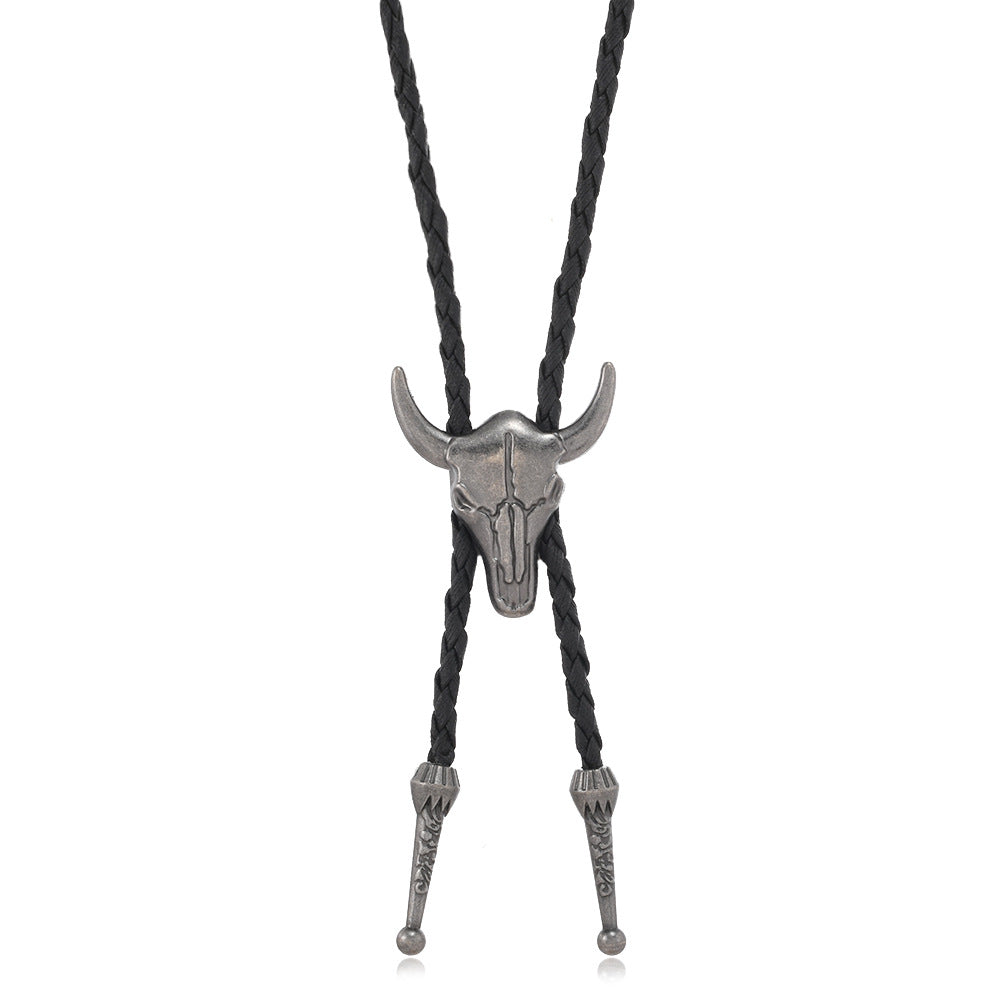 Wholesale Vintage Round Bull Head Creative Weaving Necklace