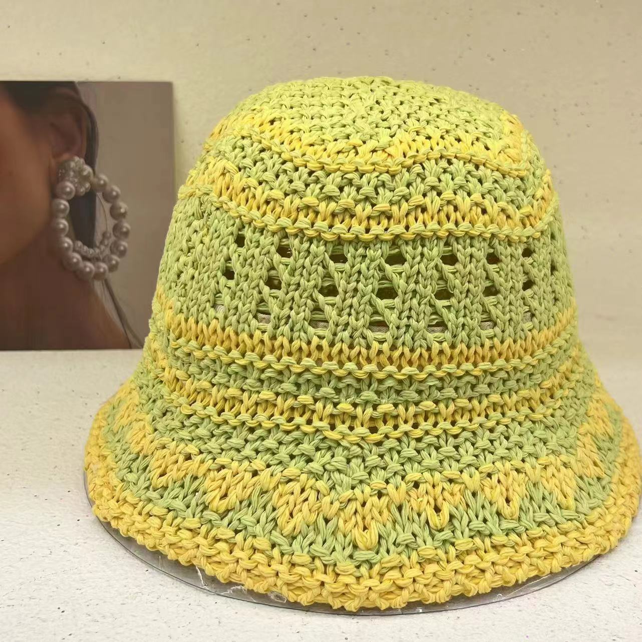 Wholesale Hyuna Style Colorful Stripes Handwoven Vacation Beach Sun Hat