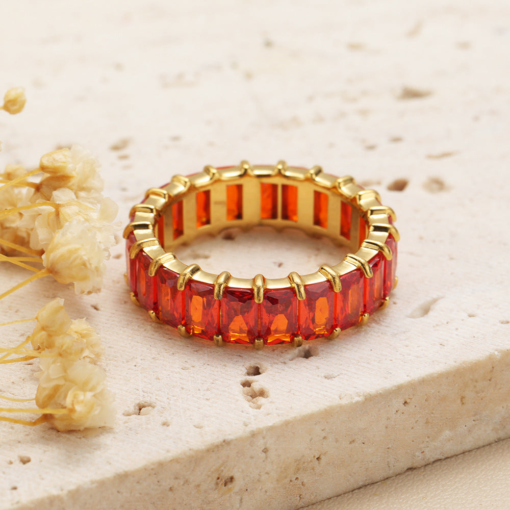 Wholesale Diamond-encrusted Light Luxury Colored Diamond Titanium Steel Women’s Rings