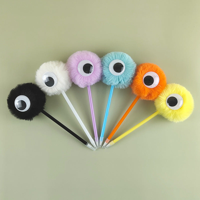 Wholesale Big Eyes Cute Fur Ball Plush Gel Pen
