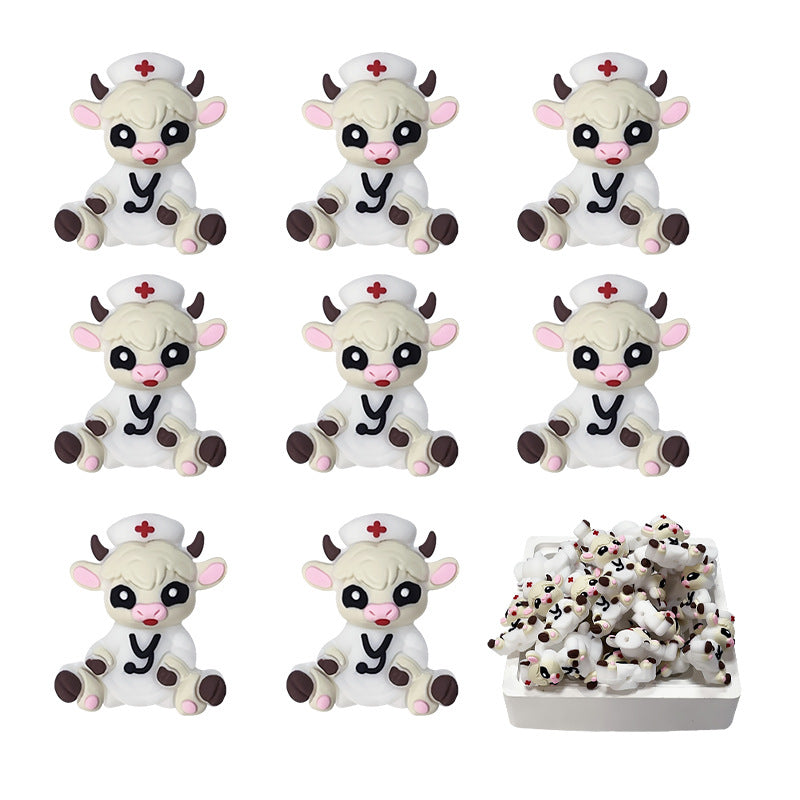 Wholesale 10pcs 3D Cartoon Nurse Cow Silicone DIY Beads