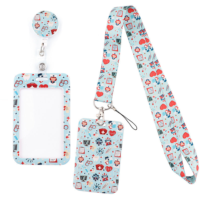 Wholesale Four-piece Set Cartoon Pills Animal Doctor Key Mobile Phone Chain Easy To Pull Student Work ID Hard Shell Card Holder
