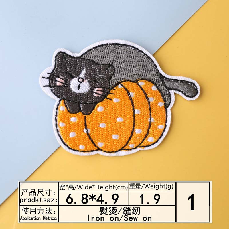 Wholesale  Embroidered Patch Dark Cartoon Kitten Pumpkin Clothing Decor Fashion Accessory
