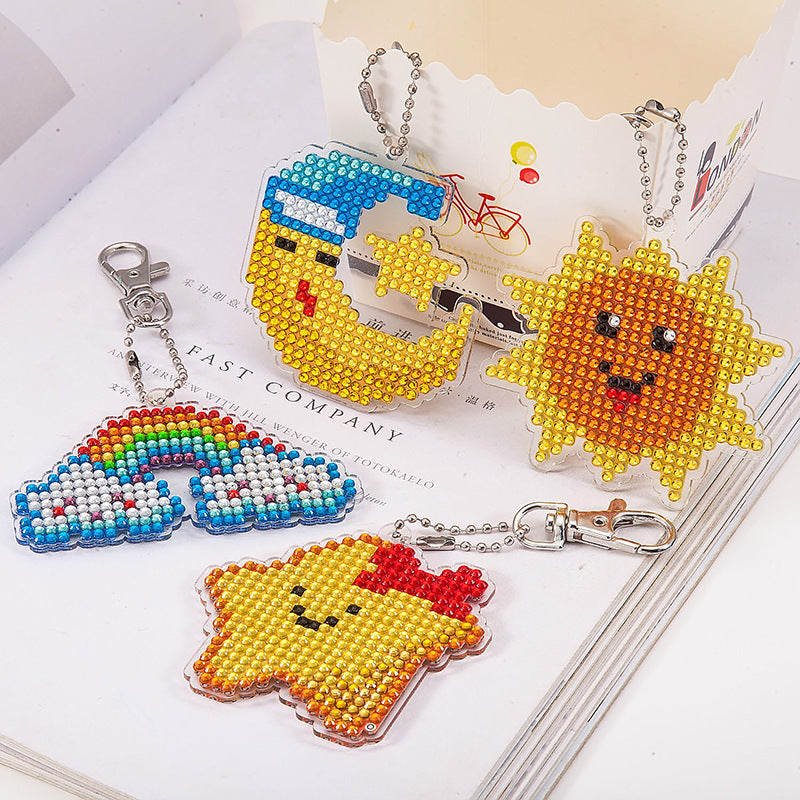 Wholesale Set of 4 DIY Acrylic Sticker Diamond Painting Rainbow Car Key Chain