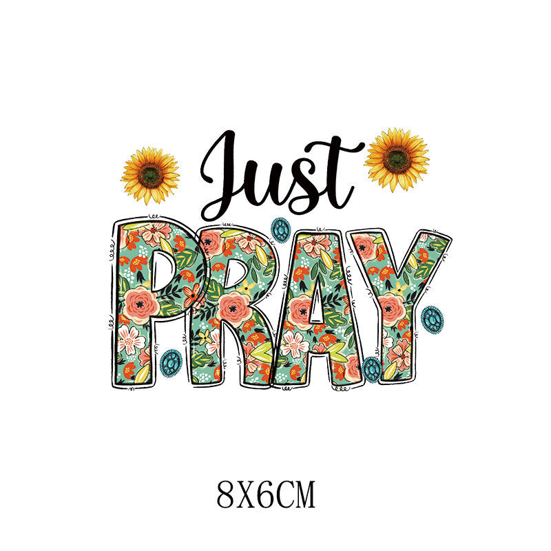 Wholesale  5pcs/pack   Sunflower letter heat transfer sticker pattern     UV DTF Ready to Press Transfers Wraps