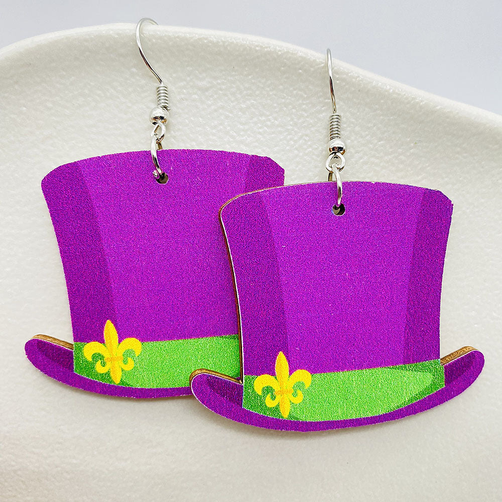 Wholesale Mardi Gras Colored Wood Earrings