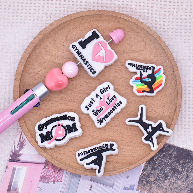 Wholesale Random 100pcs Gymnastics Series Ballpoint Pen Accessories  Beads Focal Beads