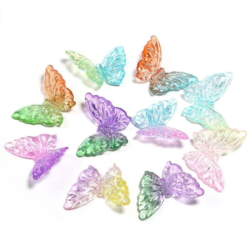 Wholesale 100pcs Acrylic Two-color Gradient Butterfly Crack Wing Beads