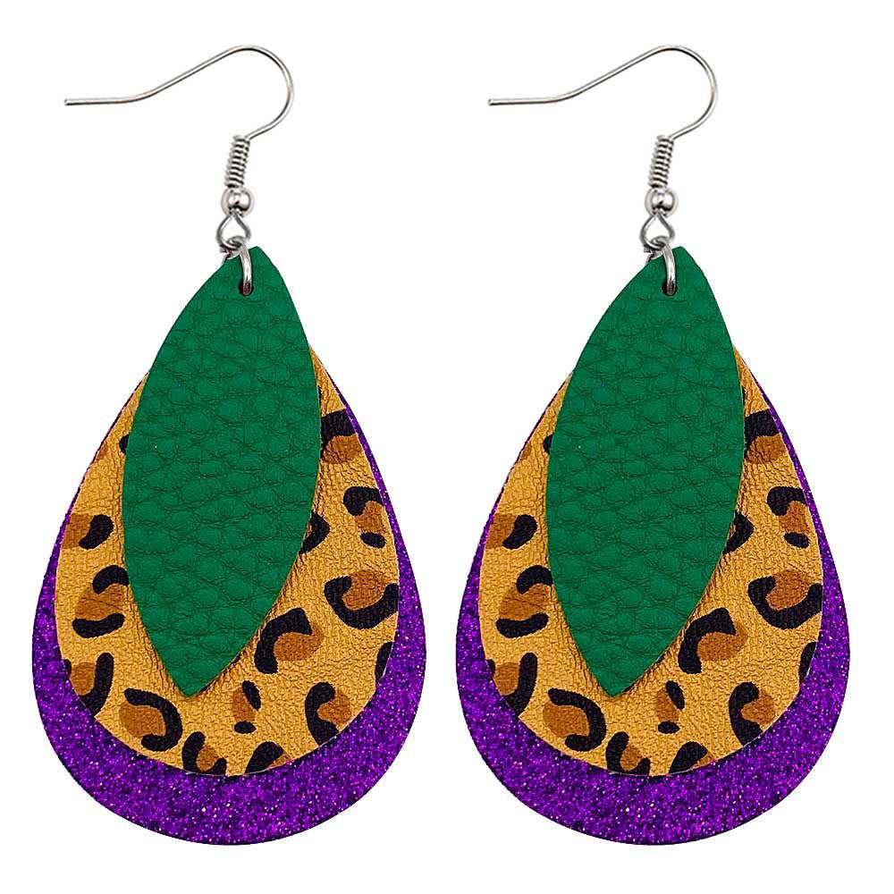 Wholesale Carnival Triple Leather Shiny Leaf Shape Bohemian Carnival Earrings