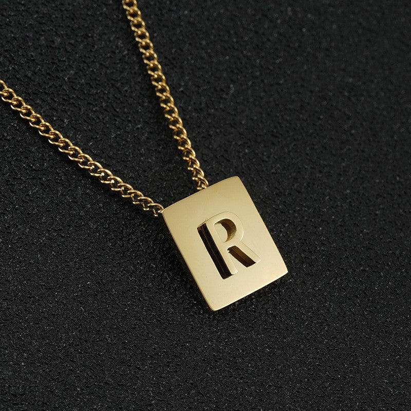 Wholesale Titanium Steel 26 English Letters 18K Stainless Steel Square Necklace Clavicle Chain
